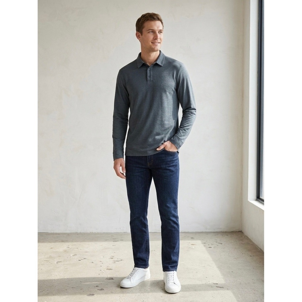 Quince Mens Performance Long Sleeve Polo Shirt XL Teal Blue Recycled Stretch